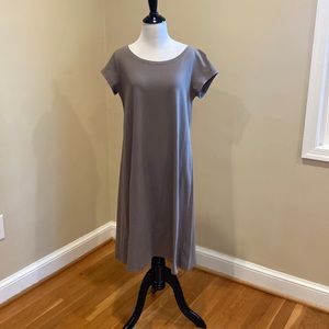 Eileen Fisher Medium Jersey Knit Jewel Neck Dress, Mushroom Color
